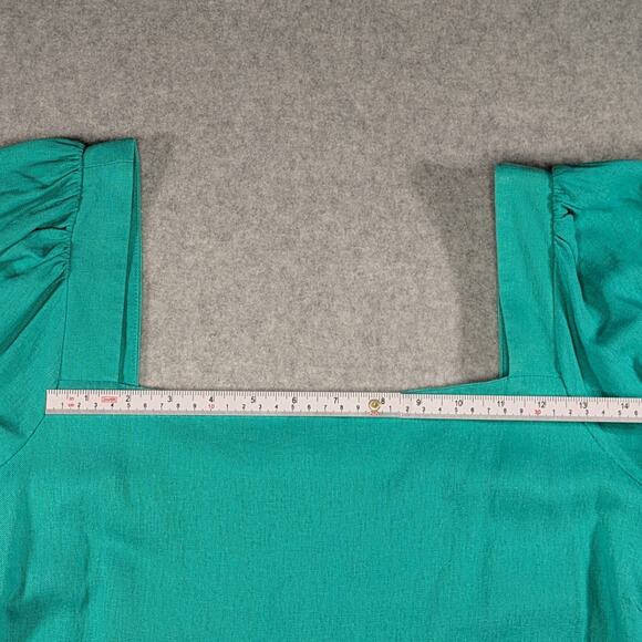 Draper James Linen Blend Puff Sleeve Mini Dress Teal Square Neck Size M - Picture 15 of 16
